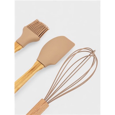 Набор кухонных принадлежностей KONFINETTA, 3 предмета: лопатка, кисточка, венчик, дерево, силикон, бежевый