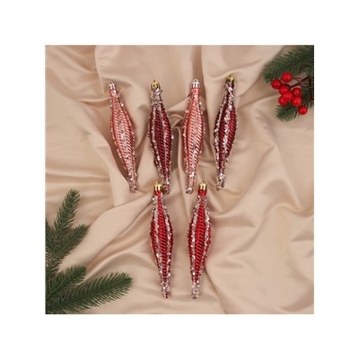 Ёлочные игрушка набор 6 шт. «Сосулька нить блеск» 15.5×3 см, розовый красный