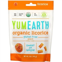 YumEarth, Мягкая пищевая персиковая лакрица без глютена + Вкусно, 5 унций (140 г)