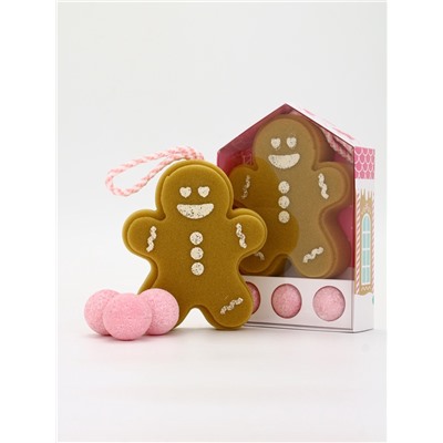 Подарочный набор «Сладкого Нового года»: мочалка для тела и бомбочки для ванны 3 шт. × 40 г, URAL LAB