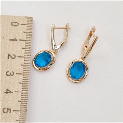 Серьги Дубай, ювелирная бижутерия с фианитом, покрытие позолота, цвет голубой, 271625, арт.847.077