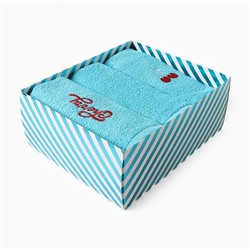 Полотенца махровые «Этель» Cherry, 3 шт., 30×60 см, хлопок 100%, голубые