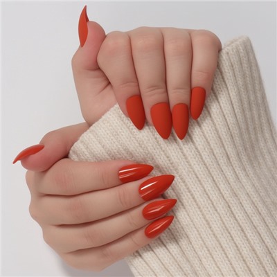 Накладные ногти, 24 шт., с клеевыми пластинами, форма миндаль, красные