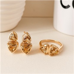 Комплект ювелирной бижутерии коллекция "Дубай" серьги и кольцо 19 р, покрытие позолота, вставка: стекло, цвет: шампань, арт.414.192-19