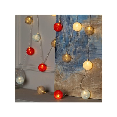 Гирлянда «Нить» 5 м с насадками «Клубки красно-голубые», IP20, прозрачная нить, 20 LED, свечение тёплое белое, 220 В