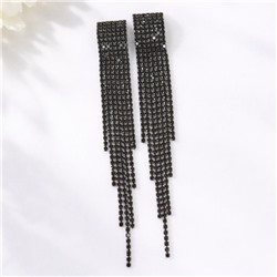 Серьги длинные висячие со стразами "Вечерние", цвет: черный, арт.012.015