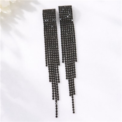 Серьги длинные висячие со стразами "Вечерние", цвет: черный, арт.012.015