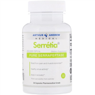 Arthur Andrew Medical, Serretia, Pure Serrapeptase, 500 mg, 30 Capsules
