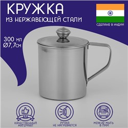 Кружка Доляна «Индия» «Тарун», 300 мл, 11×7.7×10 см, с крышкой, нержавеющая сталь