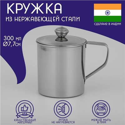 Кружка Доляна «Индия» «Тарун», 300 мл, 11×7.7×10 см, с крышкой, нержавеющая сталь