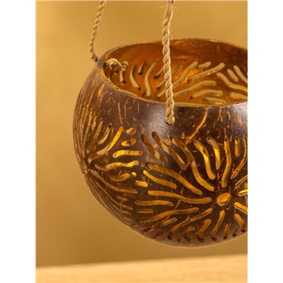 Подсвечник подвесной из кокоса, 9-12 см, коричневый