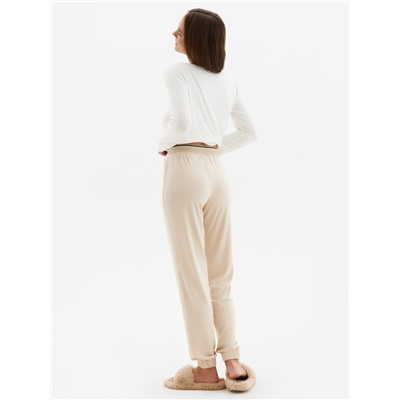 Пижама женская (лонгслив, брюки) MINAKU: Home collection, размер 48, цвет экрю, тёмно-бежевый