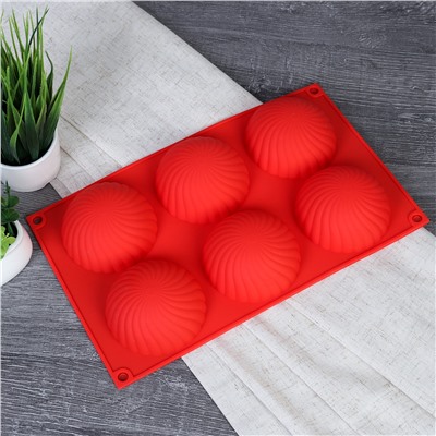 Форма для выпечки 6 ячеек силиконовая Полусфера фактурная 6 см / HL-070 /уп 200/ 28*16,5*3