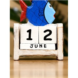 Календарь настольный «Рыбка», 7×4×10 см, дерево, сине-белый