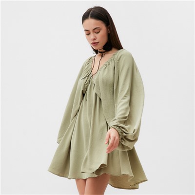 Платье мини женское MIST с глубоким вырезом, размер 48, оливковое