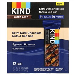 KIND Bars, Extra Dark Chocolate, Nuts & Sea Salt, 12 Bars, 1.4 oz (40 g) Each