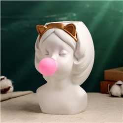 Декоративное кашпо для цветов «Девочка со жвачкой», 1.7 л, 23×22×16 см, полистоун, белое