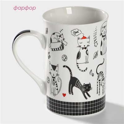Кружка Доляна «Кошачьи будни», 300 мл, фарфор, белая