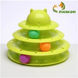 Игровой комплекс для кошек «Пижон», 24.5×24.5×13 см, с 3 шариками, зелёный