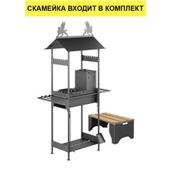 Мангал «Замок»/01, 130×61.5×235 см, с крышей, с местом под казан