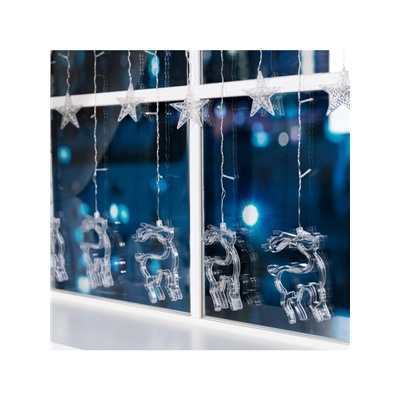 Гирлянда «Бахрома» 2.4×0.9 м с насадками «Олень», IP20, прозрачная нить, 138 LED, свечение белое, 8 режимов, 220 В