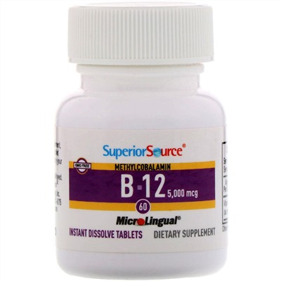 Superior Source, Метилкобаламин B12, 5000 мкг, 60 быстрорастворимых таблеток MicroLingual