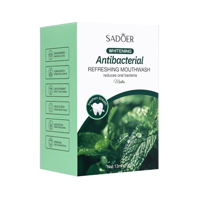 Ополаскиватель для полости рта антибактериальный SADOER, мята, 10 шт. по 13 мл