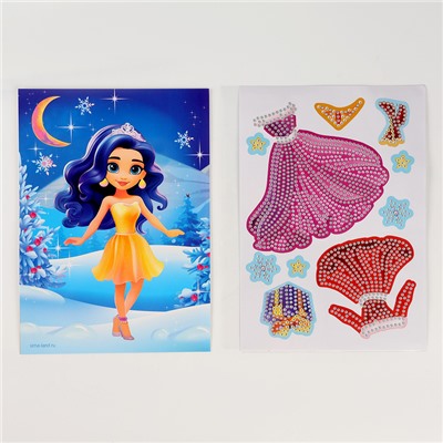 Алмазная мозаика с частичным заполнением для детей. Наряди персонажа на новый год «Снежная красавица»