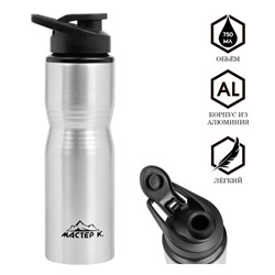 УЦЕНКА Бутылка для воды «Мастер К», 750 мл, 24×7.3 см, корпус из алюминия, серебристая