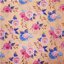 Упаковочная бумага крафт в ассортименте "Розы винтаж" рулон в термоусадочной пленке. Размер 70х100 см.
