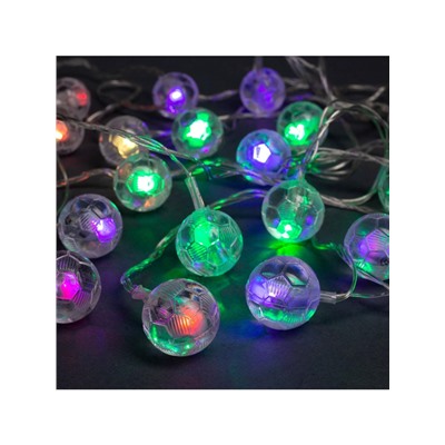 Гирлянда «Нить» 5 м с насадками «Футбольный мяч», IP20, прозрачная нить, 20 LED, свечение мульти (RG/RB), мигание, 220 В