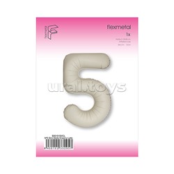 Шар (40''/102 см) Цифра, 5 Slim, Кремовый Латте, Матовый, 1 шт. в уп.