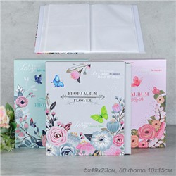 Фотоальбом 80 фото 10x15 Цветы / 9351 /уп 48/ 20 листов (Голубой)
