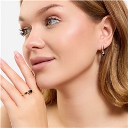 Комплект ювелирной бижутерии коллекция "Дубай" серьги и кольцо 19 р, покрытие позолота, вставка: фианиты, цвет: черный, арт.313.204-19