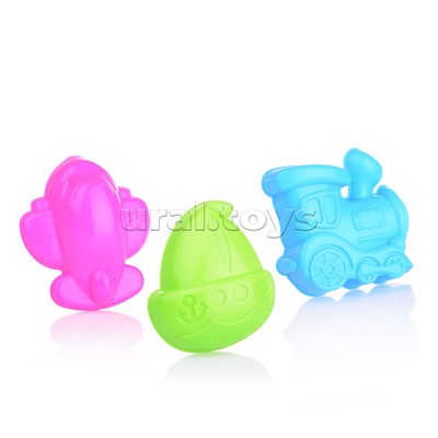 Формочки для песка (3 штуки в сетке) ( Кораблик, паровозик, самолетик)