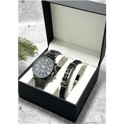 Подарочный набор для мужчины часы и браслет + коробка #22853342