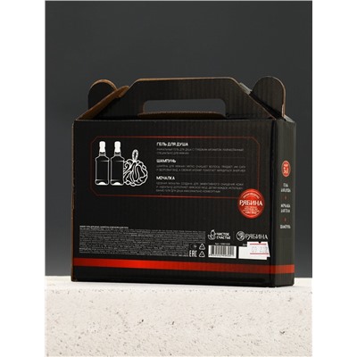 Подарочный набор «№1», гель для душа виски, шампунь для волос, мочалка для тела