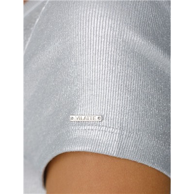 Футболка облегающая из хлопка в рубчик с V вырезом и матовым покрытием металлик