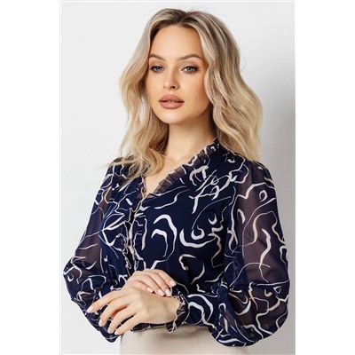 Блузка женская  7075/11/Синий, бежевый