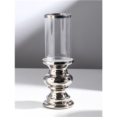 Подсвечник на 1 свечу «Грация», керамика, стекло, d=7.5 см, серебро, 10×10×28.5 см