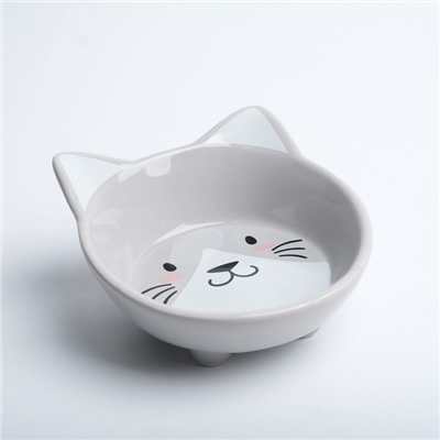 Миска «Голова кота», 150 мл, 14×12.5×6.5 см, керамика, серая