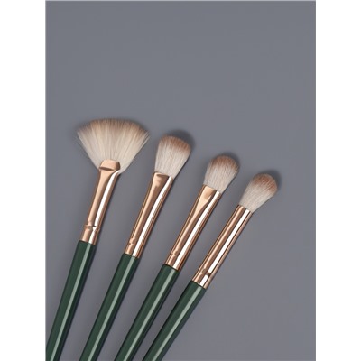 Набор кистей для макияжа Lillian, 14 предметов, футляр на завязках, зелёный, серый