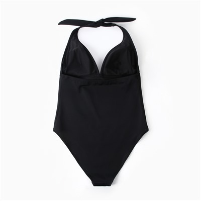 Купальник женский слитный с завязкой на шее, размер 50 (XL), чёрный