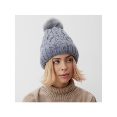 Шапка с помпоном женская MINAKU, серая, размер 56-58