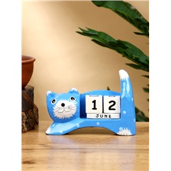 Календарь настольный «Кошка», 13×4×10 см, дерево, синий