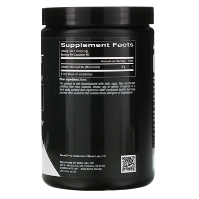 Sierra Fit, Micronized Creatine Powder, без ароматизаторов, 454 г (16 унций)