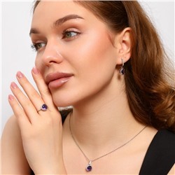 Комплект ювелирной бижутерии серьги, кулон и кольцо 19 р, покрытие: посеребрение, вставка: фианиты, цвет: фиолетовый, арт.213.668-19