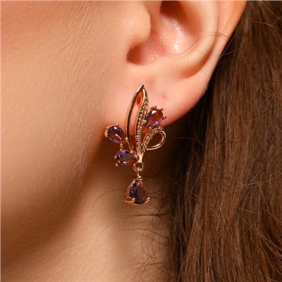 Серьги цветы ювелирная бижутерия коллекция "Дубай" позолота, вставка: фианиты, цвет: фиолетовый, арт.314.336
