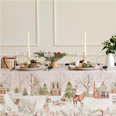 Скатерть новогодняя «Этель» «Звери в городе» 149×250 см, 100% хлопок, саржа 190 г/м²