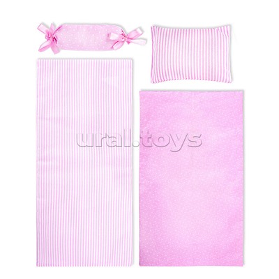 Постельное бельё розовое в горошек для куклы бебиборн